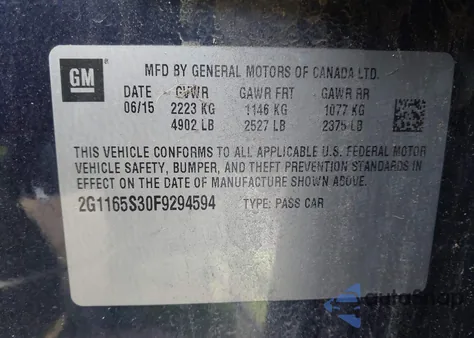 2015 Chevrolet Impala 2Lz из США, поврежденный, VIN 2G1165S30F9294594